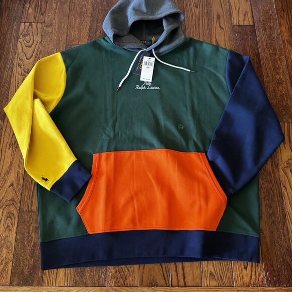New Polo Ralph Lauren Color-Blocked Double Knit Hoodie Mens 2XB Big & Tall NWT - Picture 2 of 14